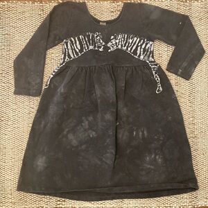 Vintage Batik Zebra Girls Dress Long Sleeve Cotton Hand Made Tie Dye Size 10